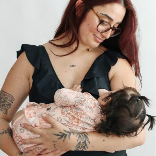 Lace Up Ruffle Neck One Piece Breastfeeding Swimsuit – Movemama