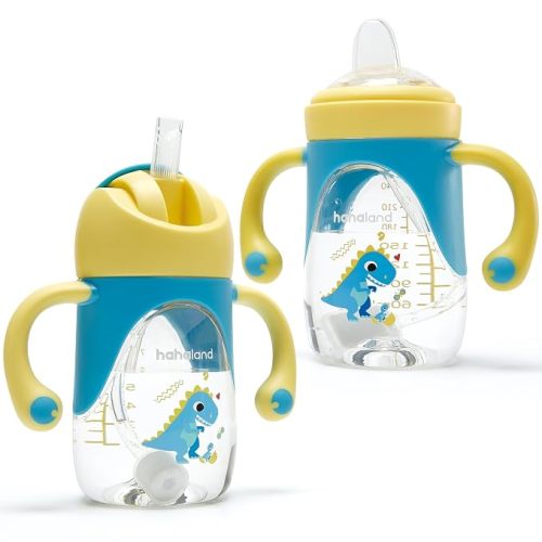 hahaland Sippy Cups for Toddlers 1-3, 2-in-1 Sippy Cup for 6+ Month Old | 2 in 1 Spout & Straw Sippy Cups for 6-12 Month Old,No Spill Transition Weighted Straw Toddler Cups - 1 Cup with 2 Nipples