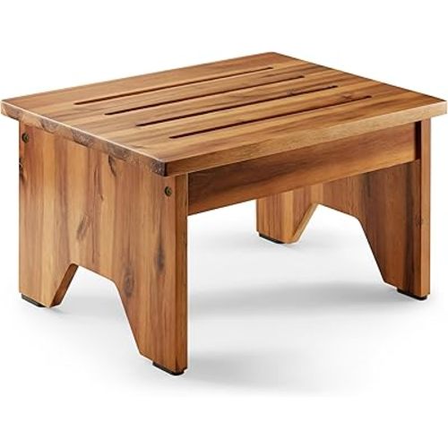 9" Acacia Wood One Step Stool for Adults - 300 Lbs Wooden Step Stools Heavy Duty for High Bed Riser, Bathroom, Bedroom - Small Stepping Stool for Elderly, Seniors, Kids, Handicap Use Indoor