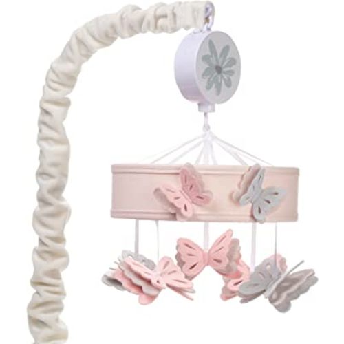 Lambs & Ivy Baby Blooms Pink Butterfly Musical Baby Crib Mobile Soother Toy