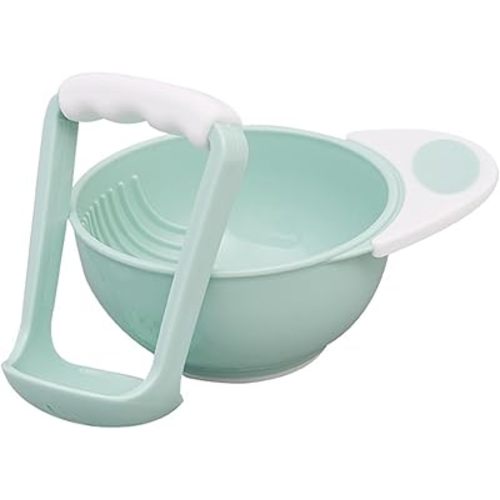 Baby Food Masher Bowl Set, Heat-Resistant Portable Plastic Puree Maker with Non-Slip Handle for New Parents