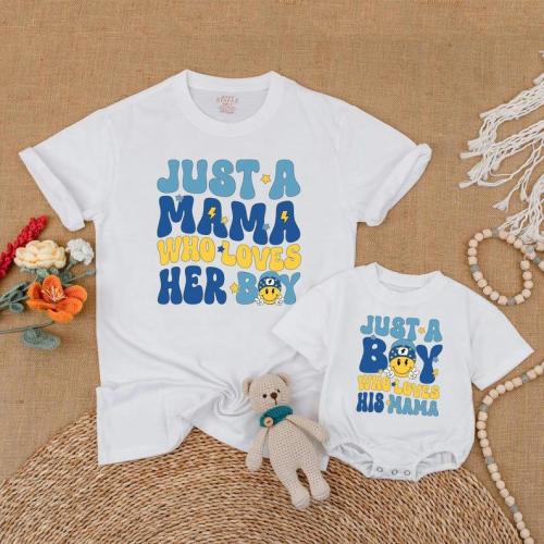 Just A Mama Who Loves Her Boy Matching Shirt, Mama and Son Matching - TikTok Shop