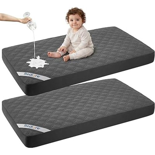 BEDLORE Waterproof Mattress Protector Crib, 2 Pack Soft Gray Mattress Pad, Noiseless Machine Washable Mattress Cover, Ultimate Protection for Your Baby's Crib Toddler Bed (52''x28'')