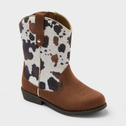 Toddler Girls' Branson Cow Print Cowboy Boots - Cat & Jack™ Brown 10T
