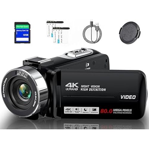 Camcorder Video Camera 4K Ultra 80MP Vlogging Camera for YouTube 18X Digital Zoom Camcorder Recorder 3.0" IPS HD Screen IR Night Vision with 32GB SD Card, Lens Cap, 2 Batteries