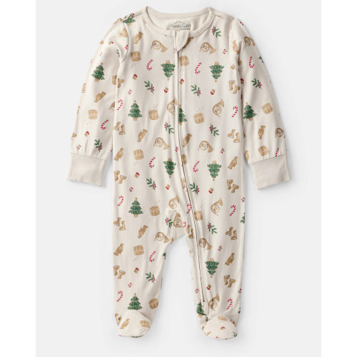 Baby Christmas Print PurelySoft Long-Sleeve Sleep & Play Pajamas - White