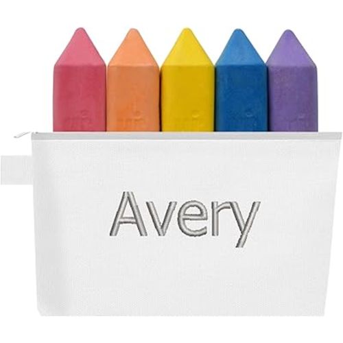 Urban Infant Non-Toxic Sidewalk Chalk for Toddlers 1-3 and Kids - Washable Outdoor Jumbo Chalk - Rainbow w/Personalized Pouch