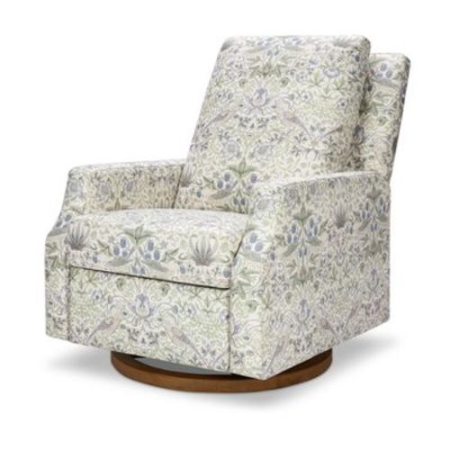 Morris & Co. x Namesake Crewe Recliner and Swivel Glider - Strawberry Thief in Fig & Thyme Performance Eco-Weave with Dark Wood Base