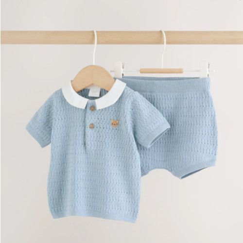Buy Blue Collared Knit Top and Shorts Baby Set (0mths-2yrs) from Next USA