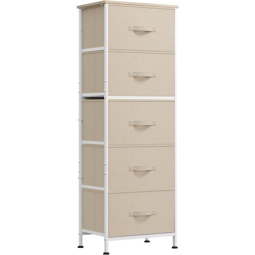 WLIVE Tall Dresser for Bedroom, 5 Drawer Dresser, Cream White