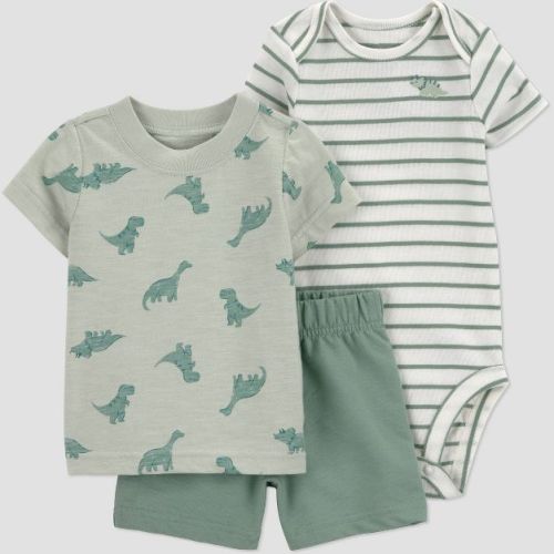 Carter's Just One You® Baby Boys' 3pc Dinosaur T-Shirt with Bodysuit and Shorts Set - Green 12M
