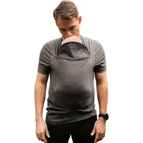 Lalabu The Dad Shirt | Hands-Free Baby Carrier for Dad with Kangaroo Pouch | Engineered for Bonding, Safety, & Comfort for Newborns Up to 15 Lbs. | CPSC Compliant - Simple Gray - 2XL