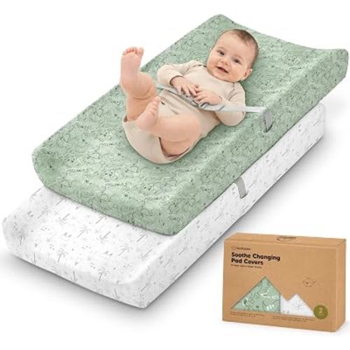 2-Pack Organic Changing Pad Covers for Girl, Boy, 100% Cotton (DinoDood)
