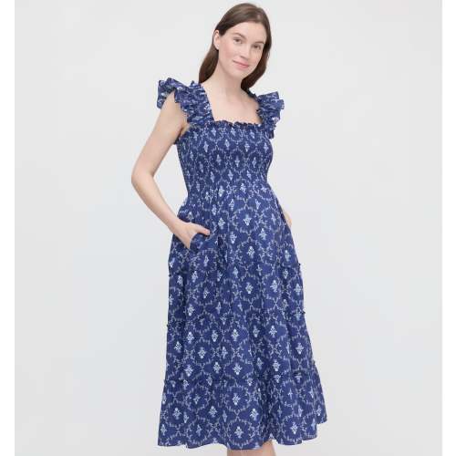 The Maternity Ellie Nap Dress - Navy Trellis – Hill House Home