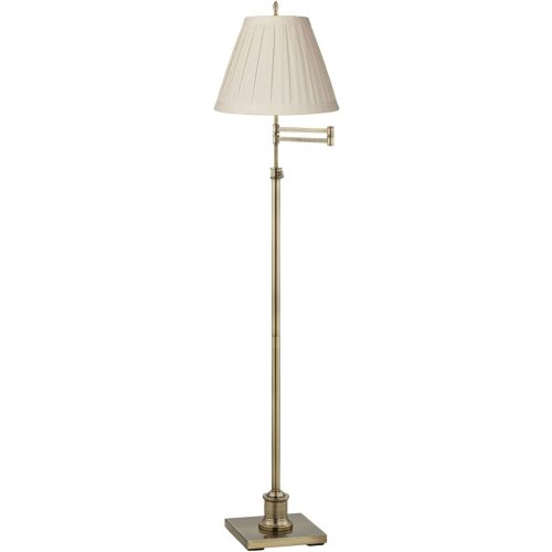 360 Lighting Westbury Traditional Swing Arm Floor Lamp Adjustable Height 70" Tall Antique Brass Box Pleated Cream Linen Fabric Drum Shade Decor for Living Room Reading House Bedroom Home