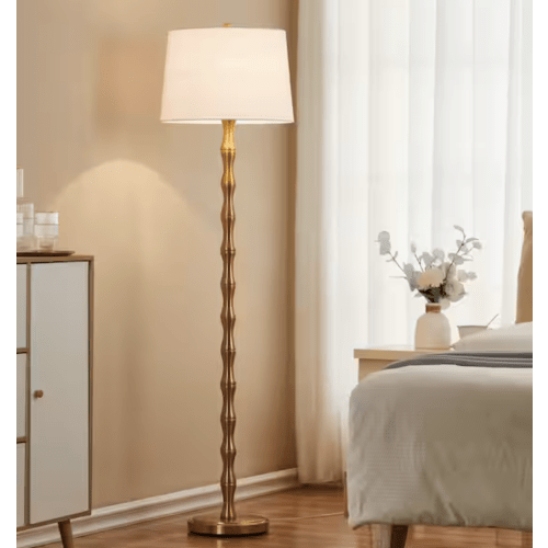 KAWOTI 61 in. Gold Floor Lamp with White Fabric Shade 21153