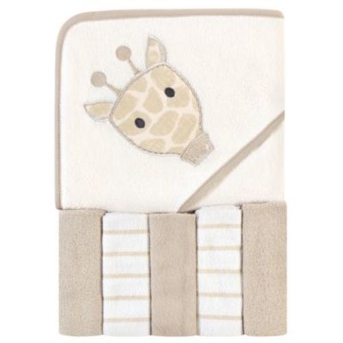 Hudson Baby® Giraffe 6-Piece Hooded Towel & Washcloths Set in Brown - BROWN - 6 PIECE