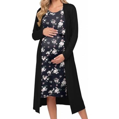 Ekouaer Nursing Gown and Robe Set Labor Delivery Nightgown Hospital Dress