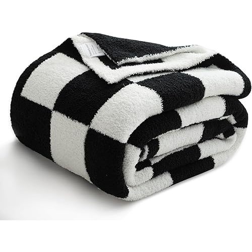 Fashion Checkerboard Throw Blankets, Soft Cozy All Seasons Gingham Blanket for Bed and Sofa Elegant Checkered Plaid Home Decor(Throw Size 51"x63", Black)