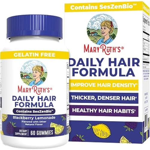 MaryRuth's Daily Hair Formula Gummies | with 500 mg SesZenBio + 2,500 mcg Biotin | Thicker, Denser Hair for Women | Vitamins A & C | Hair, Skin, & Nail Health | Collagen Production | 60 ct
