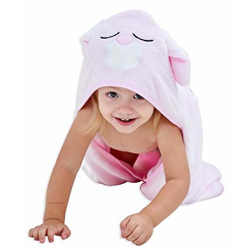 HIPHOP PANDA Hooded Towel - Rayon Made from Bamboo, Bath Towel with Bear Ears for Newborn, Babie, Toddler, Infant - Absorbent Large Baby Towel - Pink Rabbit, 30 x 30 Inch