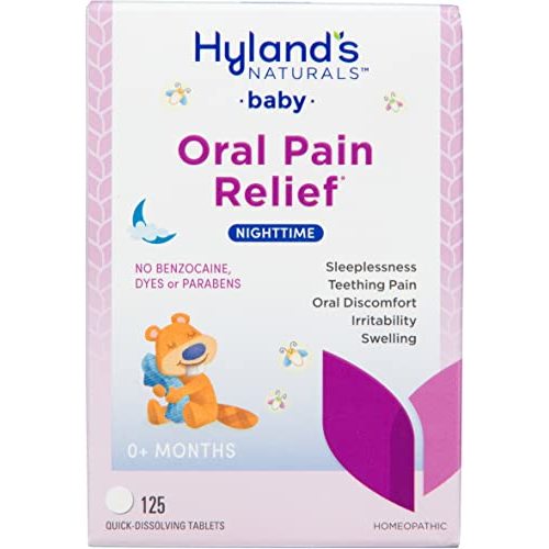 Hyland's Naturals Baby Nighttime Soothing Oral Discomfort/Pain Relief Tablets with Chamomilla, Irritability & Swelling, Basic, 125 Count, Package may vary