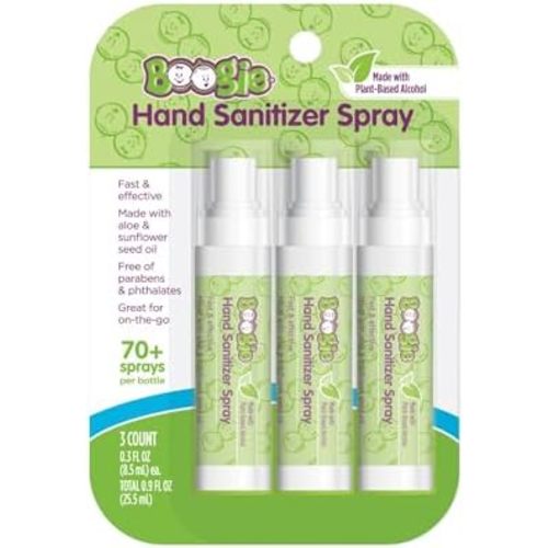 Boogie Kids Hand Sanitizer Spray for Babies &Toddlers, Great for Diaper Bags and Backpacks, Plant Based Alcohol, Made With Aloe & Sunflower Seed Oil, 3 Count (Pack of 1)