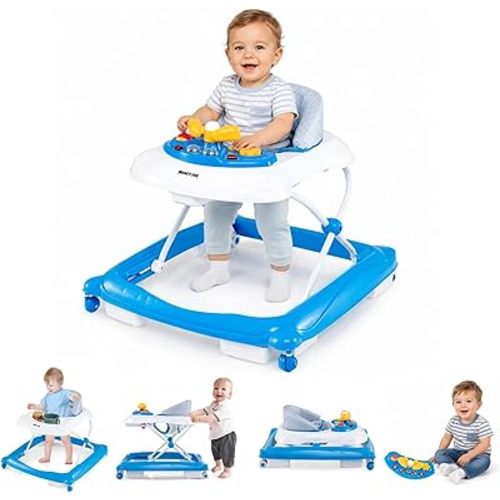 HONEY JOY Andador de bebé, caminador de actividad infantil 5 en 1 con ruedas, música, cojín removible, andador plegable para empujar para niños y niñas, andadores antivuelco para bebés de 7 a 14 meses