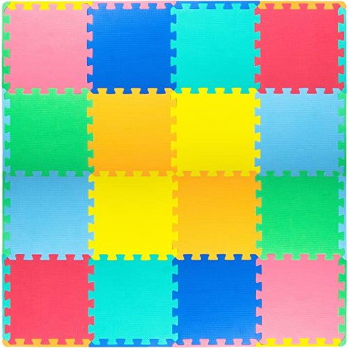ProSource Baby Play Mat, Soft Foam Floor Tiles for Kids, Interlocking EVA Panels for Playpen Use, Crawling Development Surface, Safe Non-Toxic Toddler Flooring, 16 Tiles, Multicolor