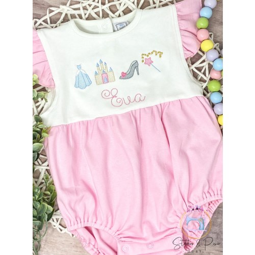 Girls Princess Toddler Angel Sleeve Bubble Romper/Girls Dress/Vacation Princess Dress or Sunsuit Bubble Romper/Castle Shirt