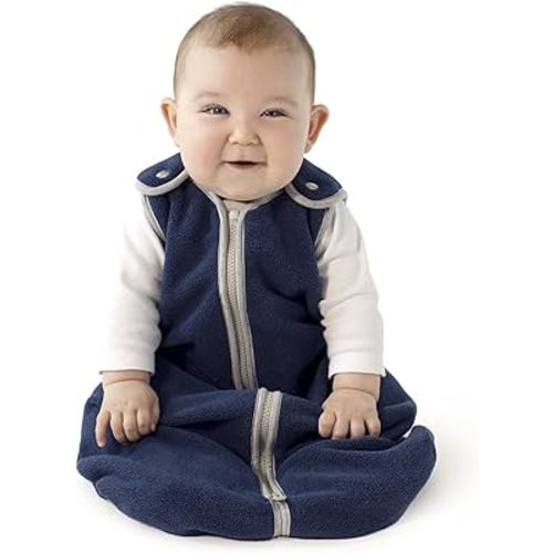 Baby Sleeping Bag Sack - Easy Care Premium Polar Fleece, Wearable Blanket - Boys & Girls. Fits Infants, With Convenient Shoulder Straps for Safe & Comfortable Sleep, Navy, Medium (6-18 Months)