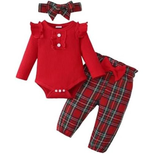 SUNNY PIGGY Baby Girl Clothes Infant Newborn Outfits Ruffle Short Sleeve Romper Tops Floral Pants Set With Headband