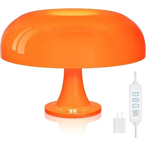FANHAO Orange Mushroom Lamp, 70s Retro Midcentury Table Lamp for Bedroom & Living Room, 3-Way Dimmable, Cool Vintage Home Decor & Gifts