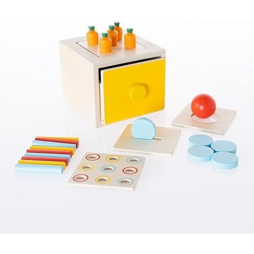 Fat Brain Toys 4-in-1 Sorting Box, Wooden Fine Motor and Matching Activity, Montessori-Inspired Self-Directed Play Experience for Toddlers, Preschoolers, Ages 12 Months+