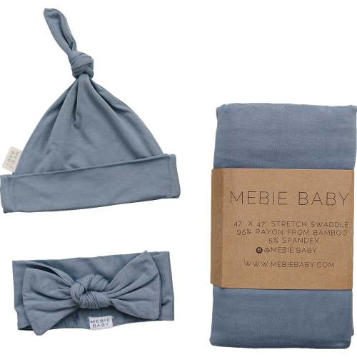 Mebie Baby Dusty Blue Bamboo Hat OR Head Wrap Set