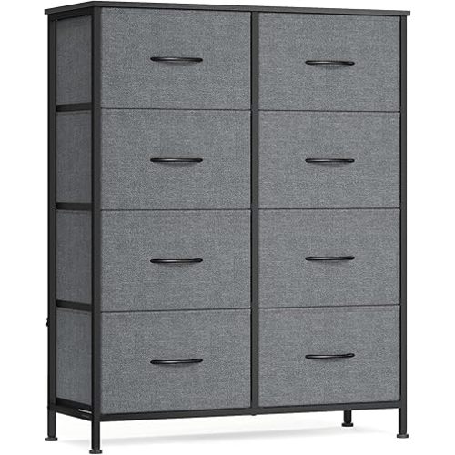 SONGMICS BELLAH Collection - Dresser for Bedroom, Chest of Drawers, Storage Organizer Unit, Closet, Entryway, Steel, 8 Drawers, Modern, Slate Gray ULGS124GN02S