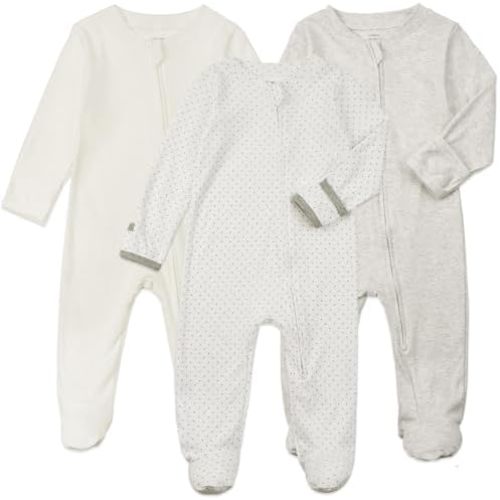 Aablexema Baby Footie Pajamas with Mittens - 3Pcs Infant Cotton Footed One Piece Sleepwear Outfits