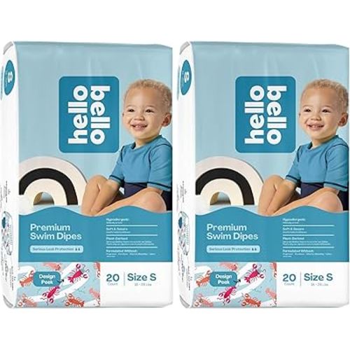 Hello Bello Premium Swim Diapers - Size S (16-28 lbs), Cute Extra-Bright Lobster Designs, 20 Count Jumbo Pack (Pack of 2)
