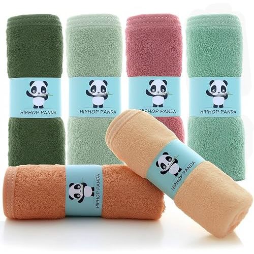 HIPHOP PANDA Baby Washcloths, Rayon Made from Bamboo - 2 Layer Ultra Soft Absorbent Newborn Bath Face Towel - Reusable Baby Wipes for Delicate Skin - Boho Earth Tones, 6 Pack