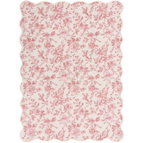 Mainstays Pink Floral Faux Fur Scalloped Indoor Area Rug, 4 ft x 5 ft 6 in