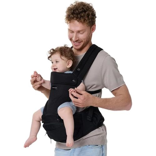Momcozy Baby Carrier with Hip Seat, 2-in-1 Forward-Facing Carry for Active Babies, Detachable Hands-Free Carrier up to 44lbs, Breathable Infant Carrier Fits Waist Sizes up to 45 Inches, AirMesh Black
