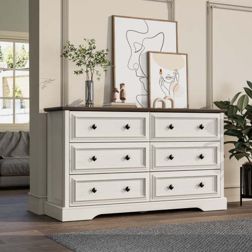 Winkalon 6 Drawers Double Dresser, 53.9'' Wide Storage Cabinet Chest of Drawer for Bedroom Living Room, White