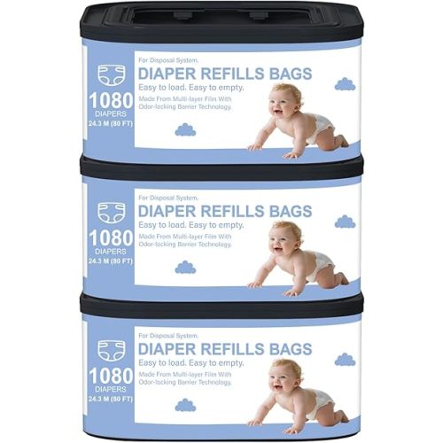 Jumbo+ Square Refills Disposal Bags Refill Compatible with Diaper Genie Compact, Classic and Select Pails,Hold Up to 1080 Newborn-Sized Diapers Per Refill,3 Packs
