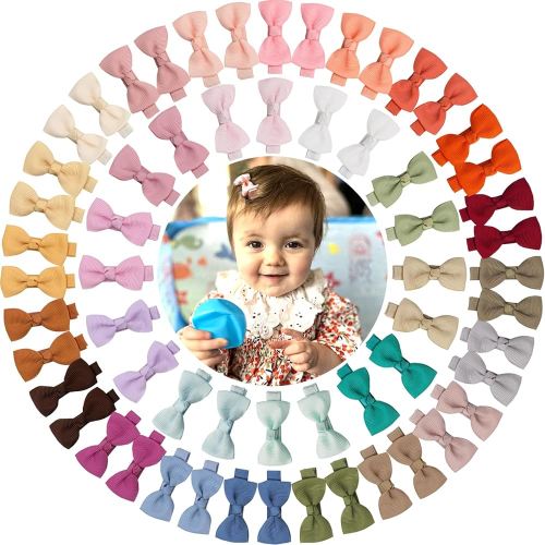 Baby Hair Clips 60 Pieces 30 Colors in Pairs Baby Girls Fully Lined Bows Hair Pins Tiny 2" Hair Bows Alligator Clips for Girls Infants Toddlers Light