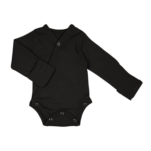 L'ovedbaby Unisex Baby Organic Cotton Long Sleeve Kimono Bodysuit, GOTS Certified, Side-Snap Wrap Onesie with Mitten Cuffs