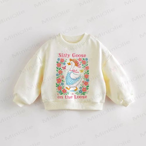 SILLY GOOSE ON THE LOOSE Baby Toddler Goose and Flowers Pattern Sweatshirt