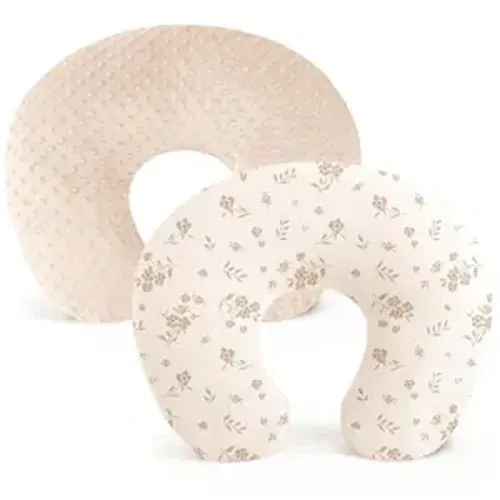 Konssy 2 Pack Nursing Pillow Covers, Soft and Comfortable Nursing Cover for Breastfeeding Pillows, Pillow Slipcover for Baby Girls Boys Newborn(Brown, Blossom)