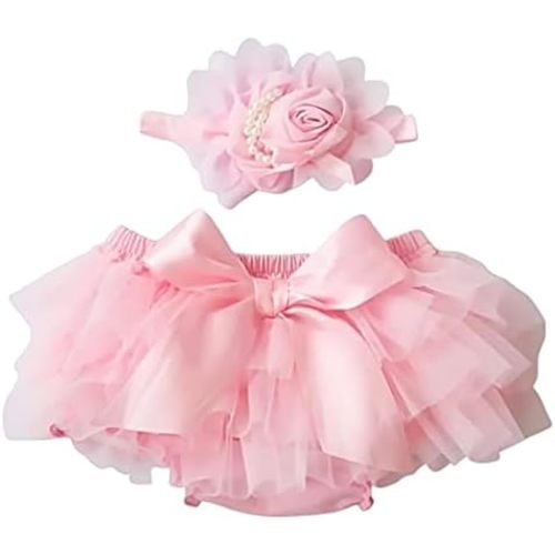 Baby Girl Pink Tutu Soft and Fluffy - Baby Girl Tutu Skirt with Diaper Cover - Infant Tutu with 2 Headbands - Tutus for Girls