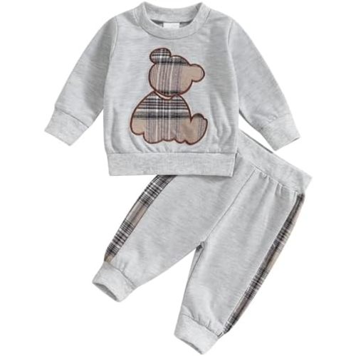 Mubineo Baby Boy Clothes Cute Bear Outfits Girl Newborn Shirt Tops Sweatshirt Toddler Sweat Pant Set Fall Winter Outfit