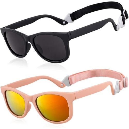 MAXJULI Baby Infant Sunglasses Safe, Soft, With Adjustable Strap 0-24 Months BPA Free 7002